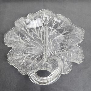 Vintage Indiana Glass 1950s Leaf Candy Dish Shallow Nut Dish Clear Pressed Glass